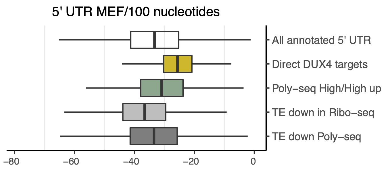 5' UTR minimal free energy per 100 nucleotides